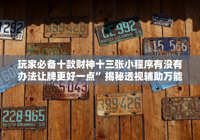 玩家必备十款财神十三张小程序有没有办法让牌更好一点”揭秘透视辅助万能挂