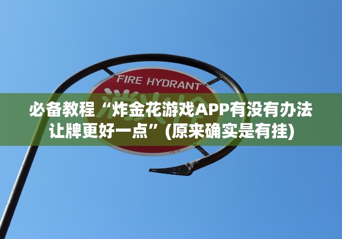 必备教程“炸金花游戏APP有没有办法让牌更好一点”(原来确实是有挂) 必备教程“炸金花游戏APP有没有办法让牌更好一点”(原来确实是有挂)